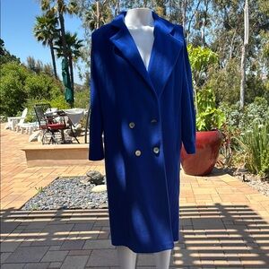 Royal Blue Double-Breasted Trench Coat vintage beau Bree made in USA